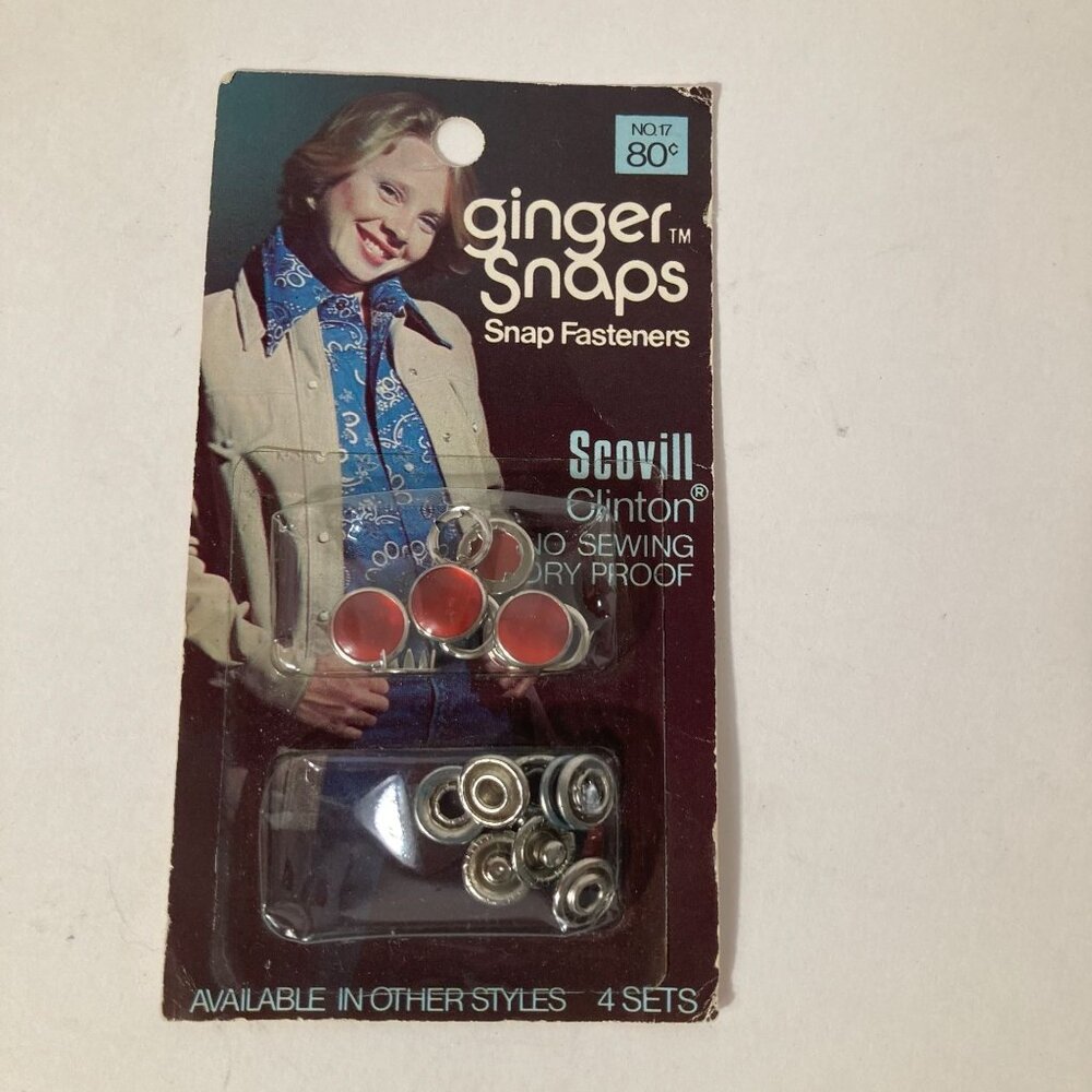 Vintage Scovill Ginger Snaps Snap Fasteners Pkg Red 4‎ per pkg